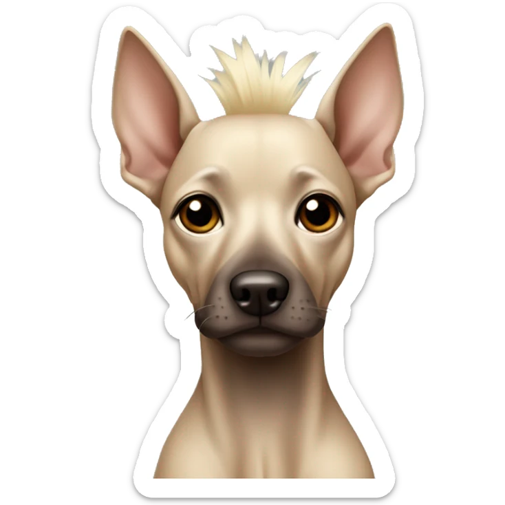 Hairless dog with dark brown skin xoloitzcuintle and a short spare blonde mohawk  sticker