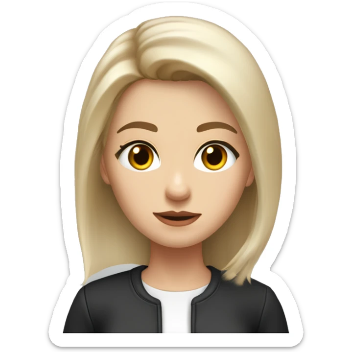 Slavic woman with blue eyes, eyes look up, fair skin, straight gradient medium length hair, eyes makeup, dressed in white T-shirt and office black jacket, one side of hair is tucked behind the ear. sticker