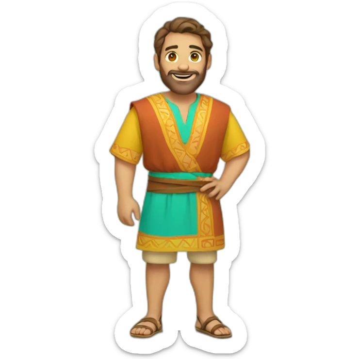Man in colorful tunic with brown hair and sandals in the field sticker