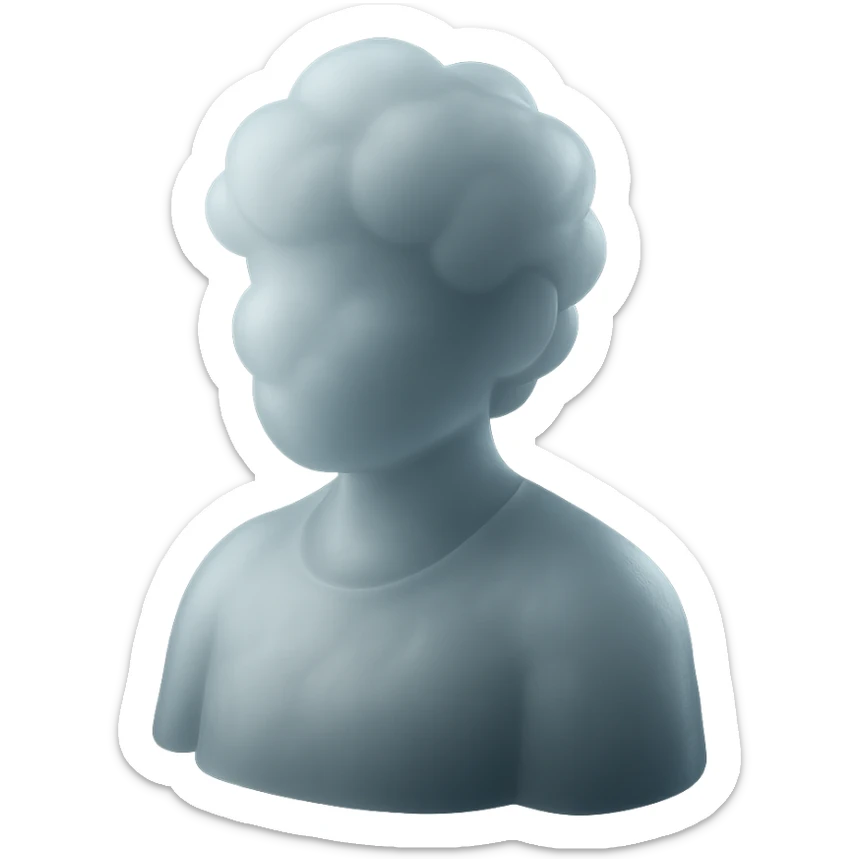 A person from the shoulders up, entirely composed of white fluffy, convex clouds sticker