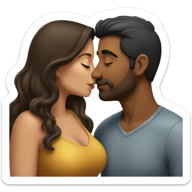 Thick brunette woman kissing Indian man  sticker