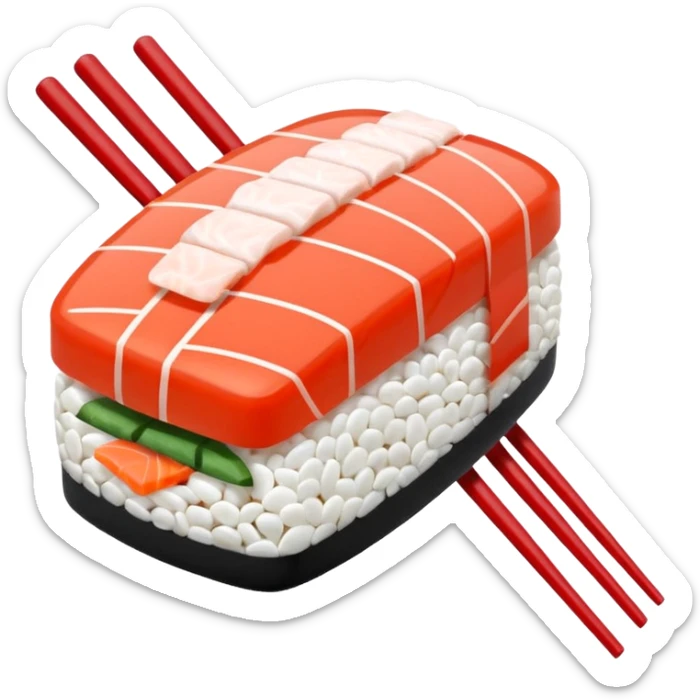 Japanese cuisine humanless avatar in minimalist emoji-style illustration. Sushi and chopsticks, clean lines, red white colors, flat design, calm and modern. sticker