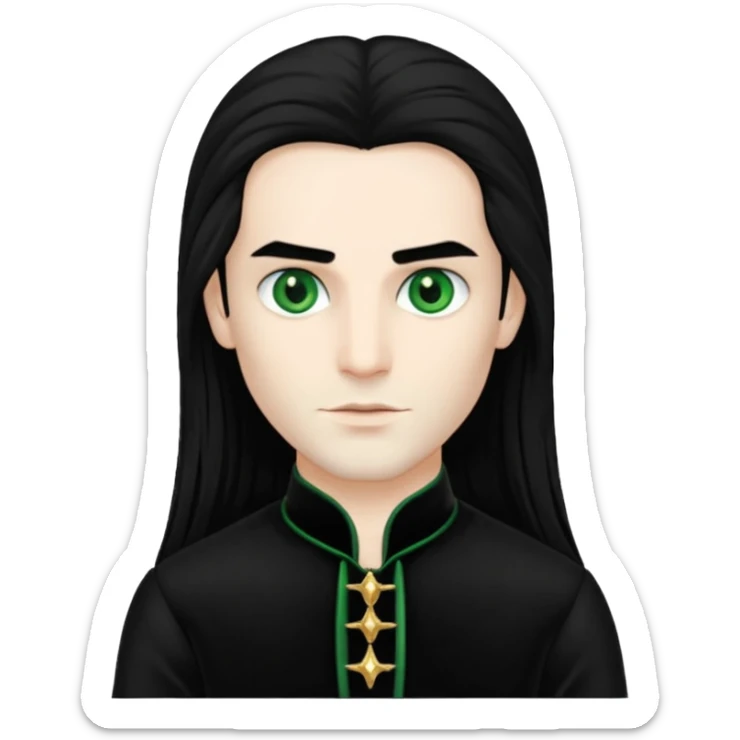 Louis de Pointe du Lac with white skin, green eyes , long black hair, black outfit sticker