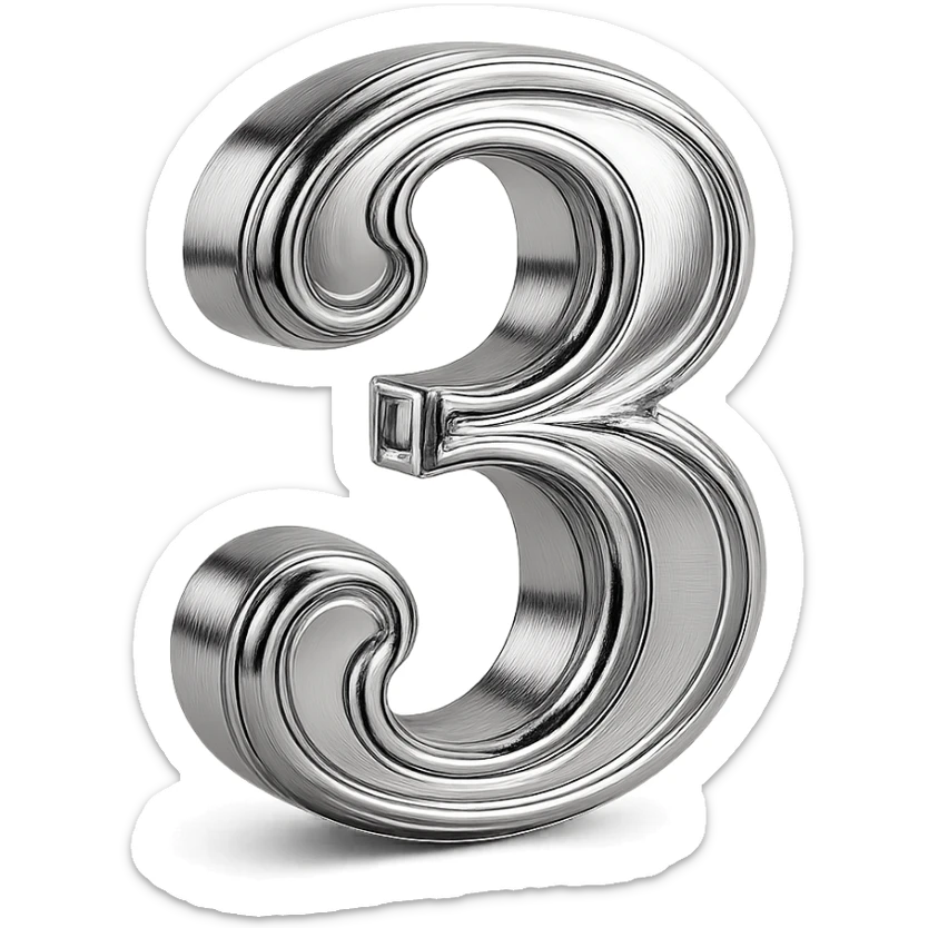 number 3 in chrome 3D emoji style sticker