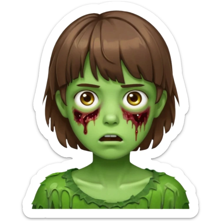 zombie slime youthful face, messy brown hair in fringe haircut, closed mouth, without wrinkles sticker