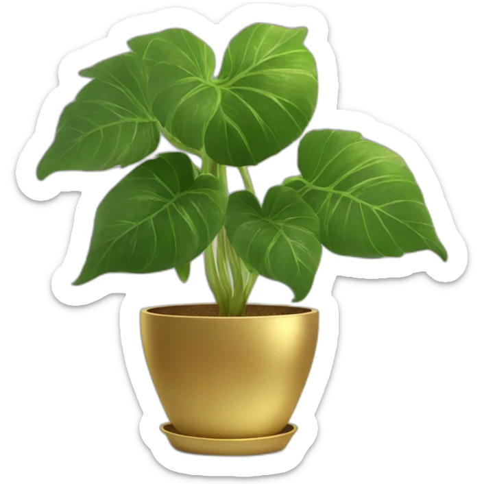 divine plant with big leaves in a golden flower pot with on a stand sticker