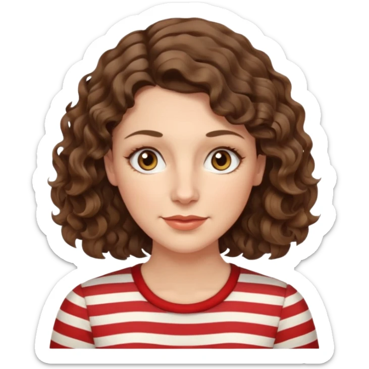 fair-skinned caucasian woman, 40s, chin-length wavy/curly/unruly brown-ish hair with a few white stripes, hazel eyes sticker