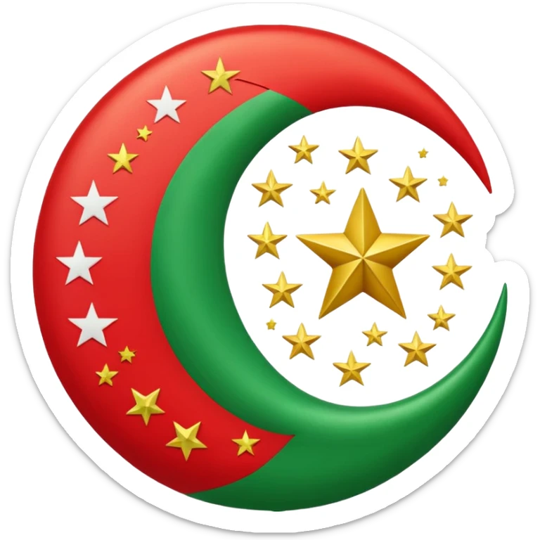 A flag emoji red white green in center islamic golden moon suronded by star circulary sticker