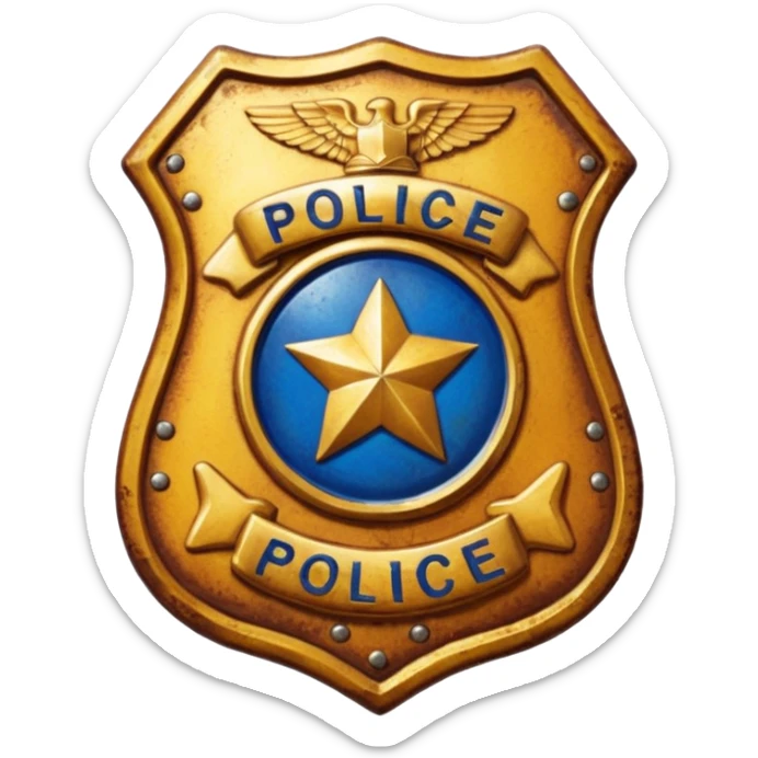 cinematic - aesthetic brilliant divine lighting, oil paint - police badge rusty and perforated sticker