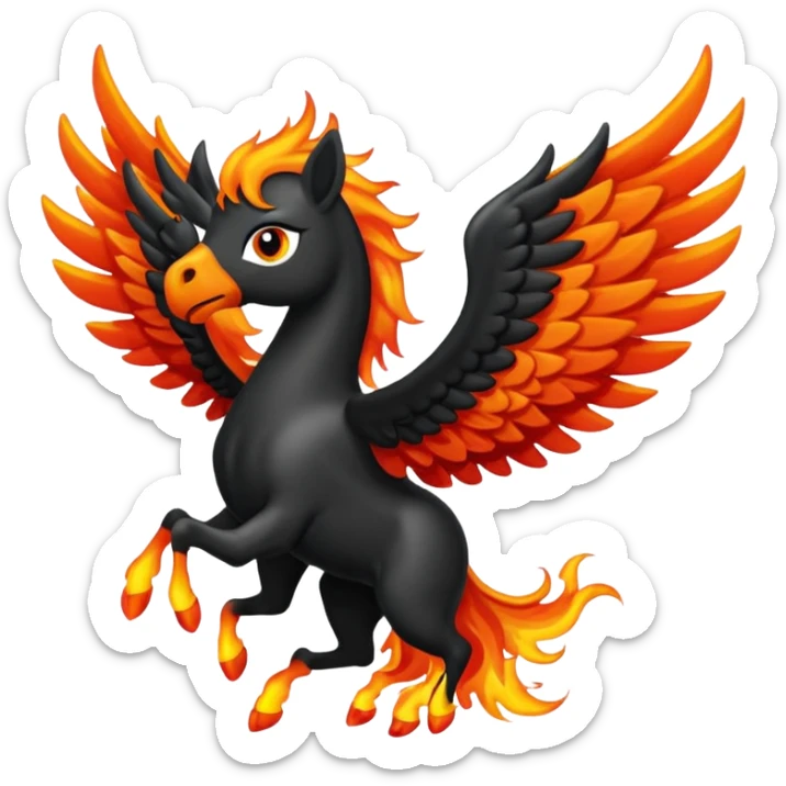 Pegaso negro ojos de fuego y alas de fuego enojado sticker