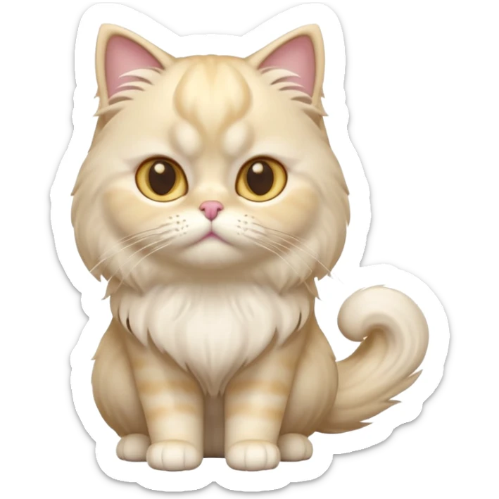 A 3D cartoon Persian cat with soft cream-white long fur, round face, golden eyes, gentle expression, cinematic Memoji-style lighting. full body or half body. sticker