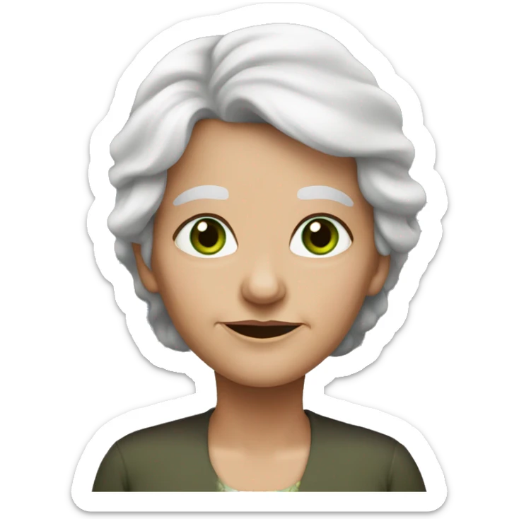 old woman, straight long salt and pepper hair, fair skin, green eyes sticker