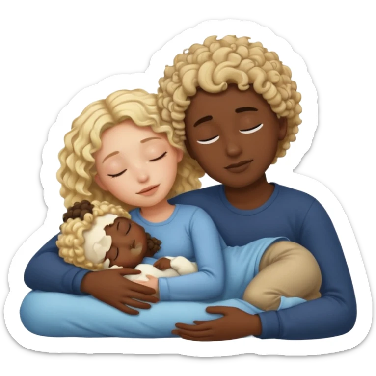 blonde girl and dark skin boy with curly hair sleeping and cuddling sticker