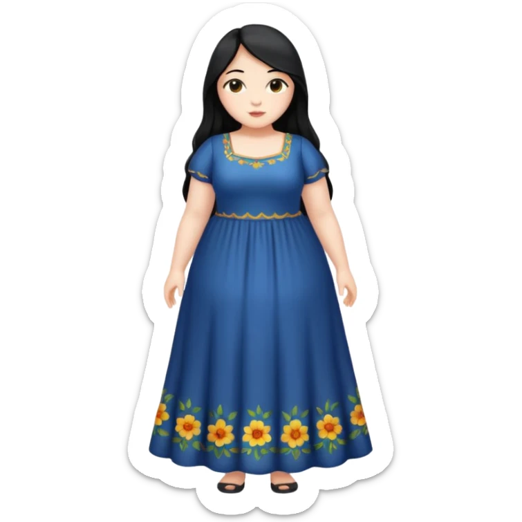 Una chica joven parada de cuerpo completo, gordita piel clara y pelo negro largo sticker