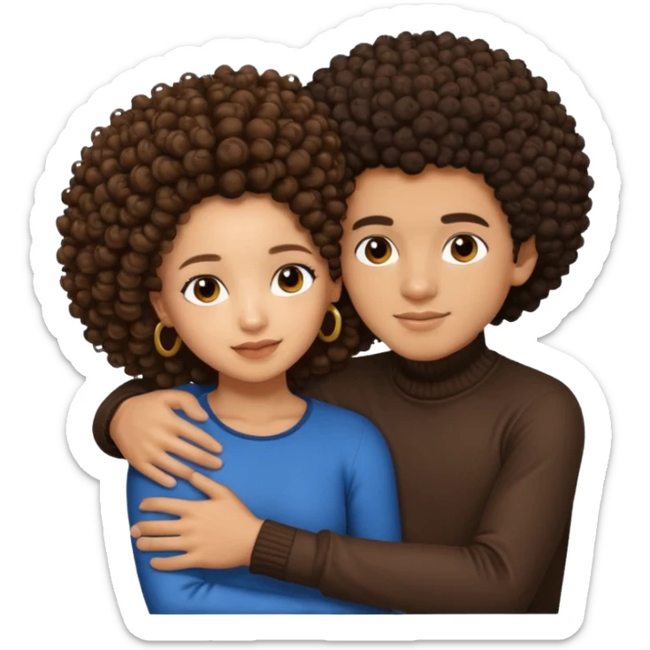 A lightskin with afro boy and brown skin girl with curls hug sticker