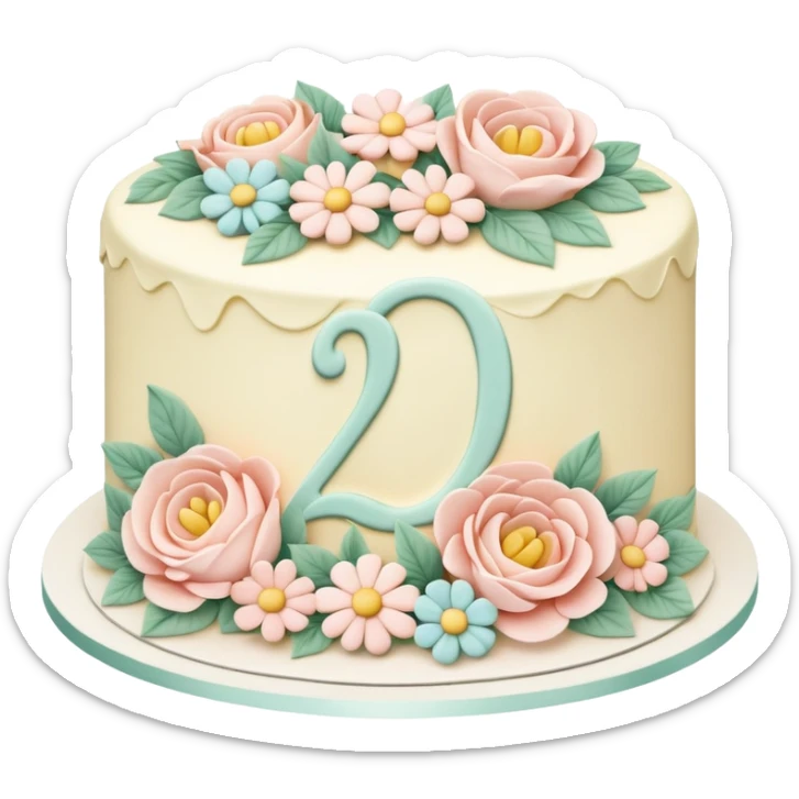 make a floral pastel cake that is aesthetic or vintage with the number 20 on it sticker