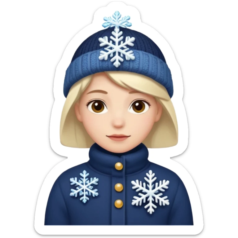 Fantasy human emoji portrait, small winter brooch or snowflake pin on clothing, festive but restrained design, cozy winter mood, flat emoji style, male/female variant
 sticker