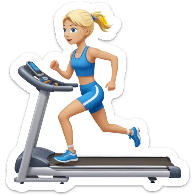 Une femme blonde yeux bleus qui cours sur un tapis de course sticker