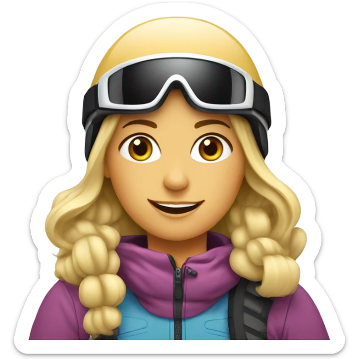 Long blonde haired female skier wearing a helmet skiing on the slopes of whitefish Montana sticker