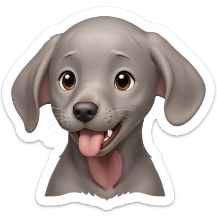 cinematic-cute-yawning-weimaraner puppy-portrait-emoji,-head-tilted-slightly-with-a-dramatic,-wide-open-yawn,-revealing-a-sleek grey fur-with-a-subtle-shimmer,-floppy-ears-slightly-drooping,-round-brown-eyes-barely-open-in-drowsy sticker