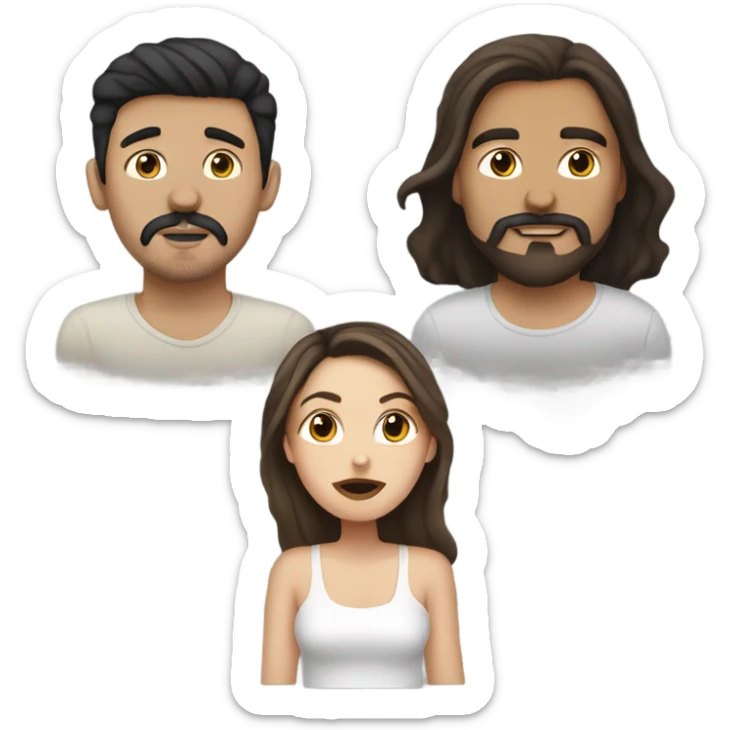 White girl and Mexican guy kissing . Girl has dark hair and guy has goatee sticker