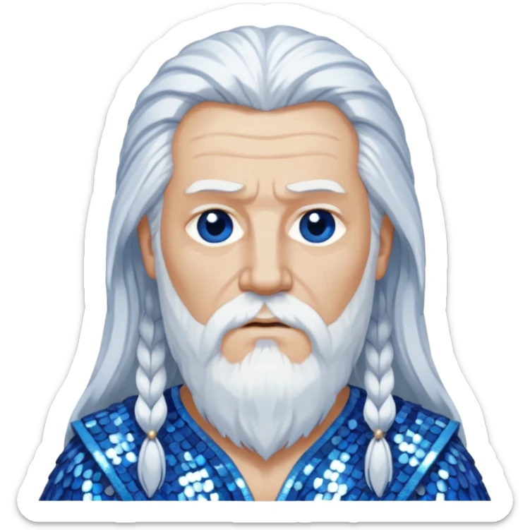 Odin, God of Wisdom from Gods and Goddesses with long white hair, blue and white sequin outfit sticker