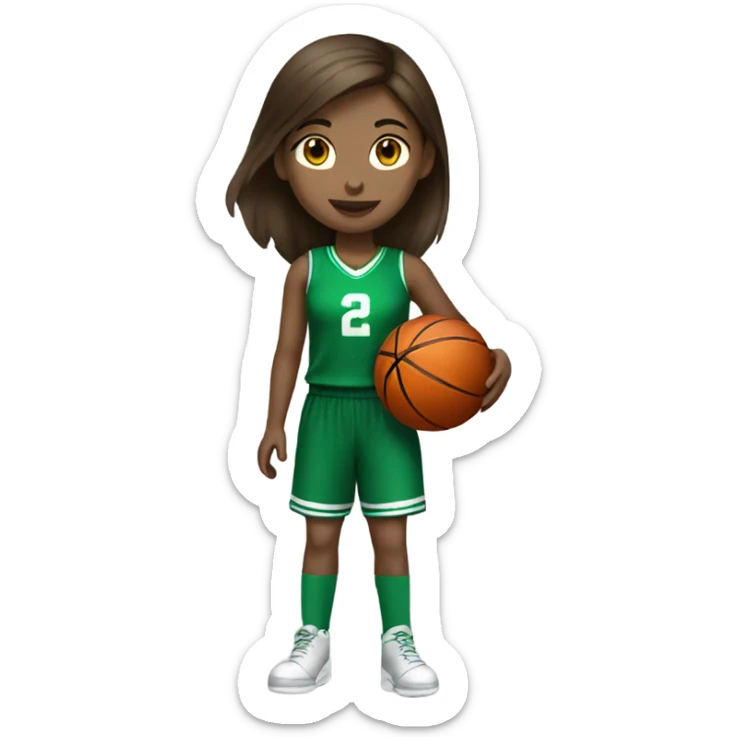 Straight brown hair girl playing basketball green uniform skinny sticker