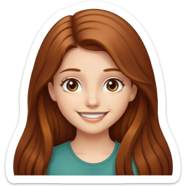 create a girl with chestnut colored long hair, hazel eyes and beautiful smile sticker
