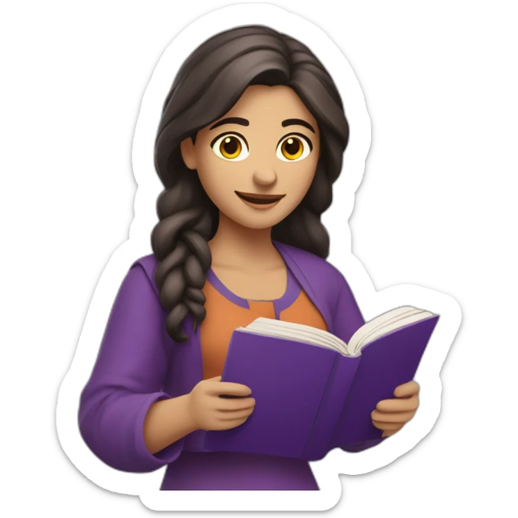Armenian women with the purple clothes reading book and looking at camera and smiling  sticker