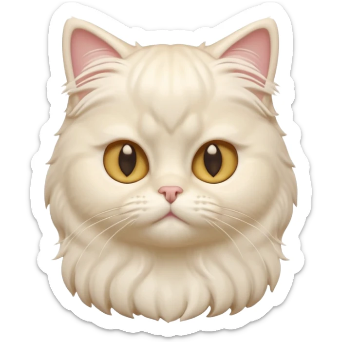 A 3D cartoon Persian cat with soft cream-white long fur, round face, golden eyes, gentle expression, cinematic Memoji-style lighting. sticker