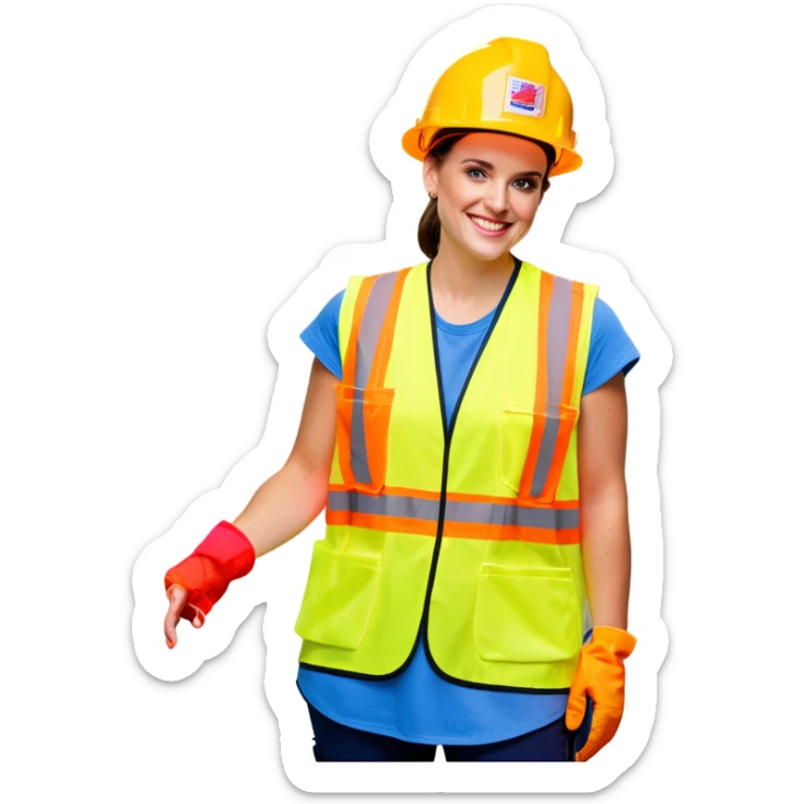  caitlin clark is a construction worker wearing a patriotic dress with a neon yellow safety vest over the dress. she also has a hard hat and a patriotic patch on the vest sticker