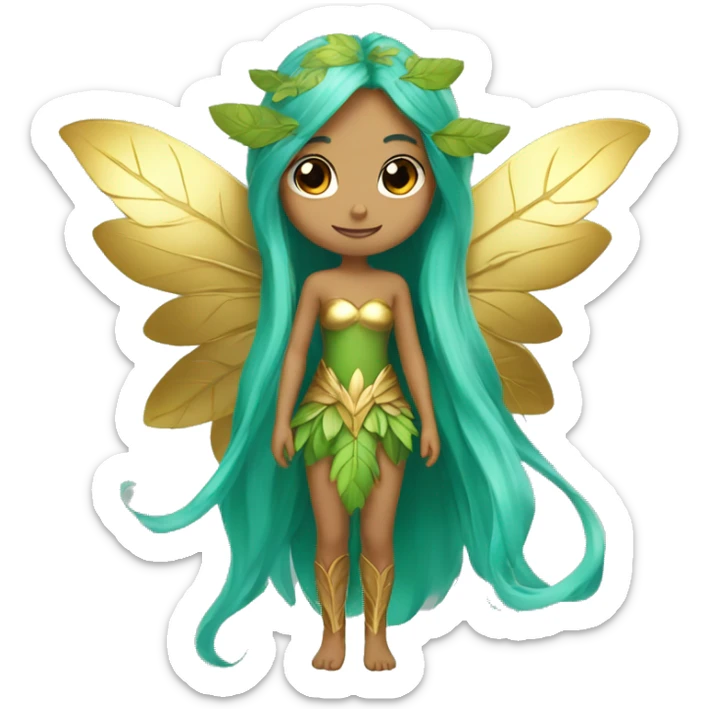 Beautiful, leaf, fairy, gold, turqoise, green, long hair, big wings sticker