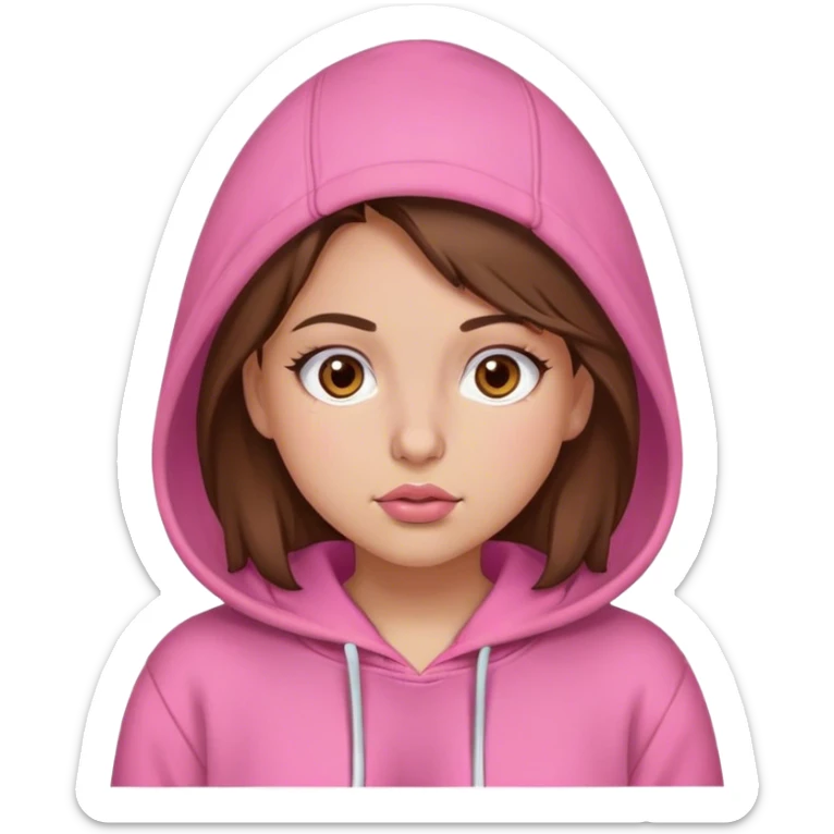 Girl brown eyes and hair and browse , Nose ring, Plump lips, Pink Hoodie sticker