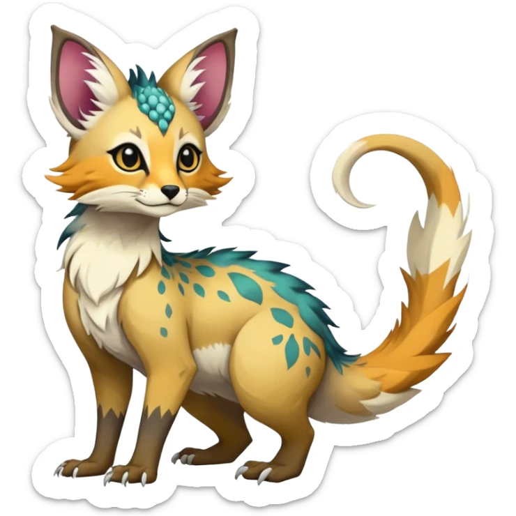 Feral Rare Fantasy colorful Vernid-Trico-species by LiLaiRa, random markings, tufted tail, tufted ears, full body sticker