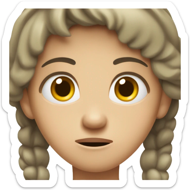 Emoji of a person with short, disheveled dark brown hair, wide, fearful brown eyes, pale olive skin, and a terrified expression.  exaggerated features to emphasize extreme stress. sticker