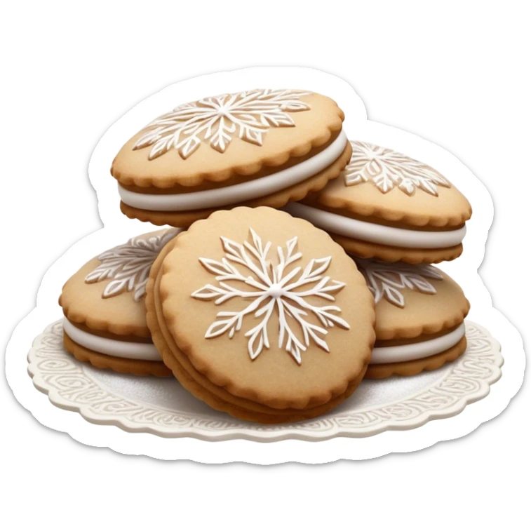 Ma'amoul Cinematic Realistic Ma'amoul Dessert Emoji, depicted as one or two delicate, date-filled cookies lightly dusted with powdered sugar, rendered with intricate textures and warm, inviting lighting. sticker