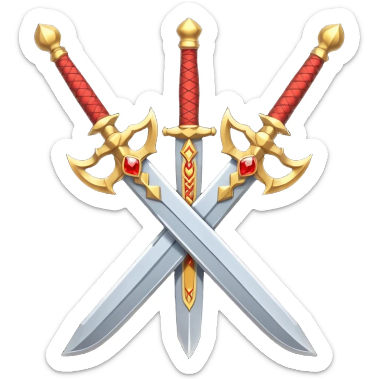 Golden fiery royal two crossed swrods with red gem and golden blade sticker