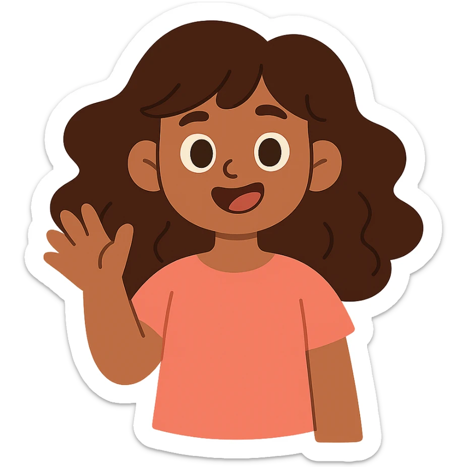 brown girl with wavy hair and brown eyes in pastel toon style sticker