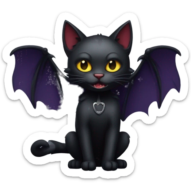 Black vampiric Cat-Fakémon with big fangs and bat wings on head and bat wings on back full body sticker