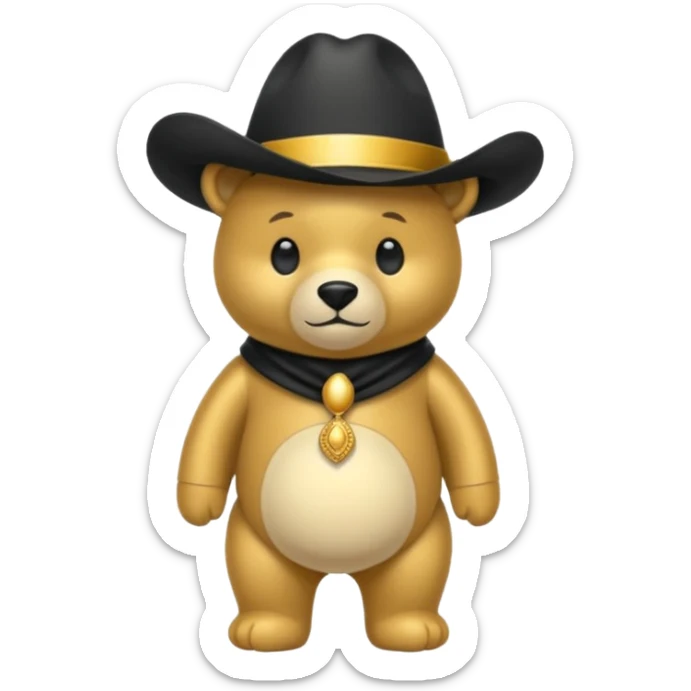 Oso dorado con un sombrero elegante    negro y  en   su cuello un moño negro 🎩 sticker