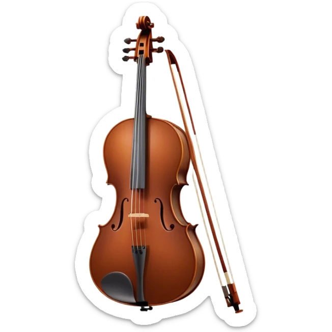 Cinematic Realistic Cello, deep brown polished wood, elegant f-holes curving gracefully, warm golden lighting creating depth, bow gently resting on the strings, glowing with the rich resonance of classical artistry. sticker