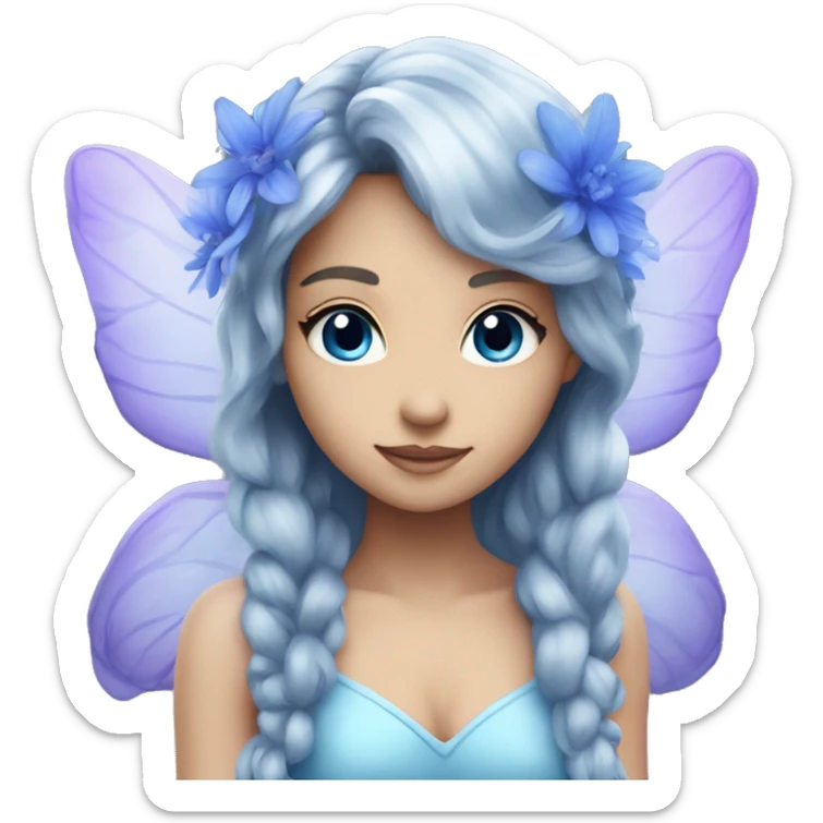 Beautiful, blue flower, fairy, blue, silver, purple, long hair, big wings sticker