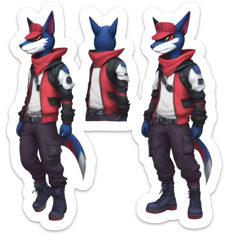 Cool Anthro Noibat-Zangoose-Quilava-Litten-Sphynx-Pokémon with edgy stripes collar punk techwear cool fiddler-hat Full Body sticker