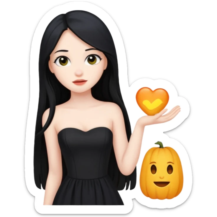 Pale girl with long black hair and black strapless dress sticker