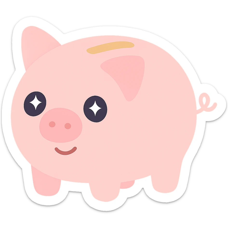 A piggy bank with a coin slot and a happy face, in a cute and friendly style. sticker