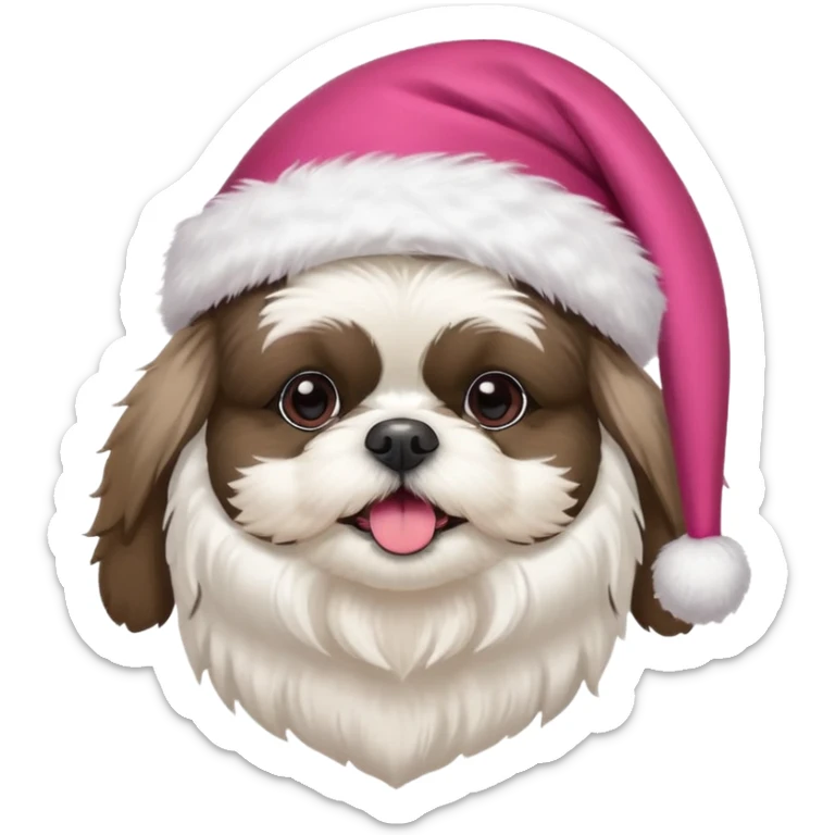 one little all white shih tzu with pink santa hat and one white and black havanese with red santa hat sticker