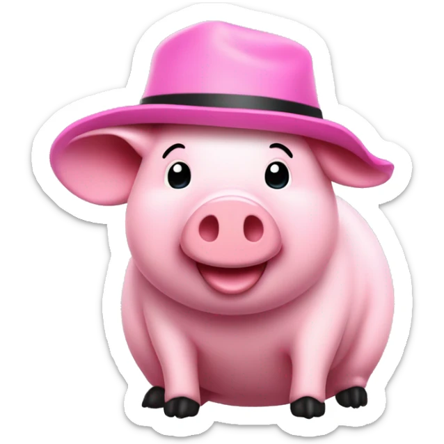 Un cerdito rosa con una gorra de color negro y el cerdito feliz sticker