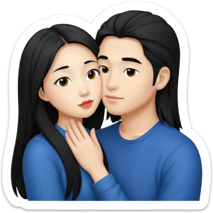 Asian girl with long hair kissing her man on the cheek sticker