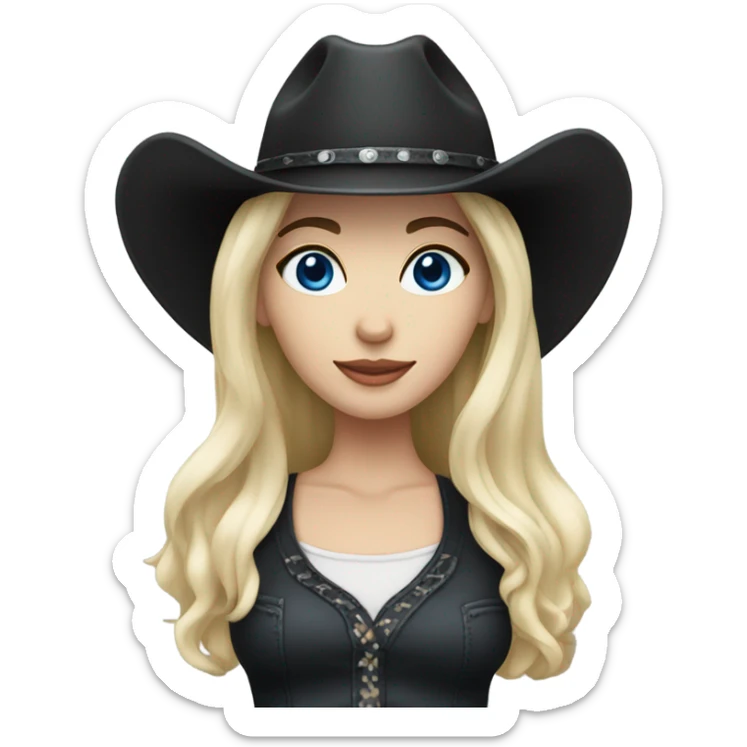 pale skin woman, black hair, black cowgirl hat, blue eyes sticker