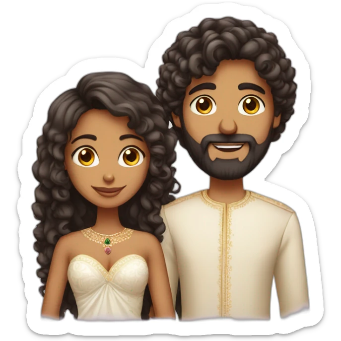 indian girl with curly hair marrying indian guy with straight hair and beard sticker